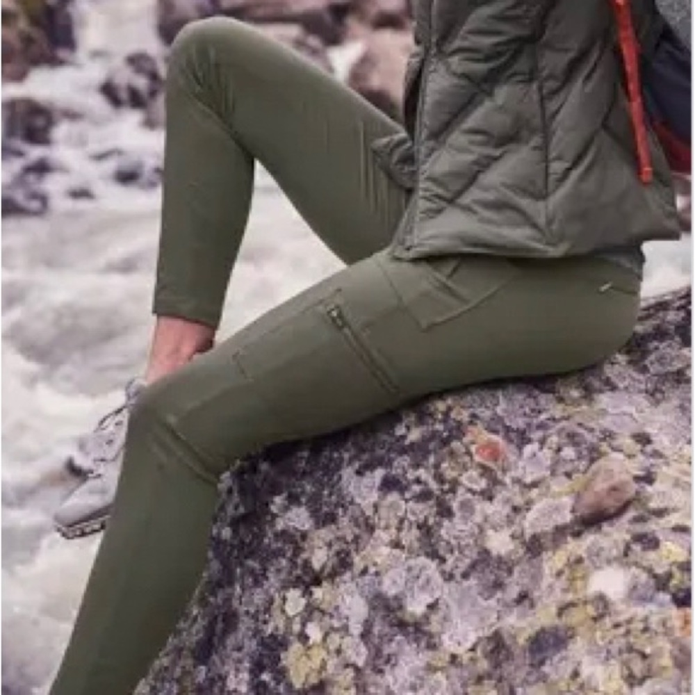 Athleta headlands hybrid cargo ll tight leggings olive green womens 10
